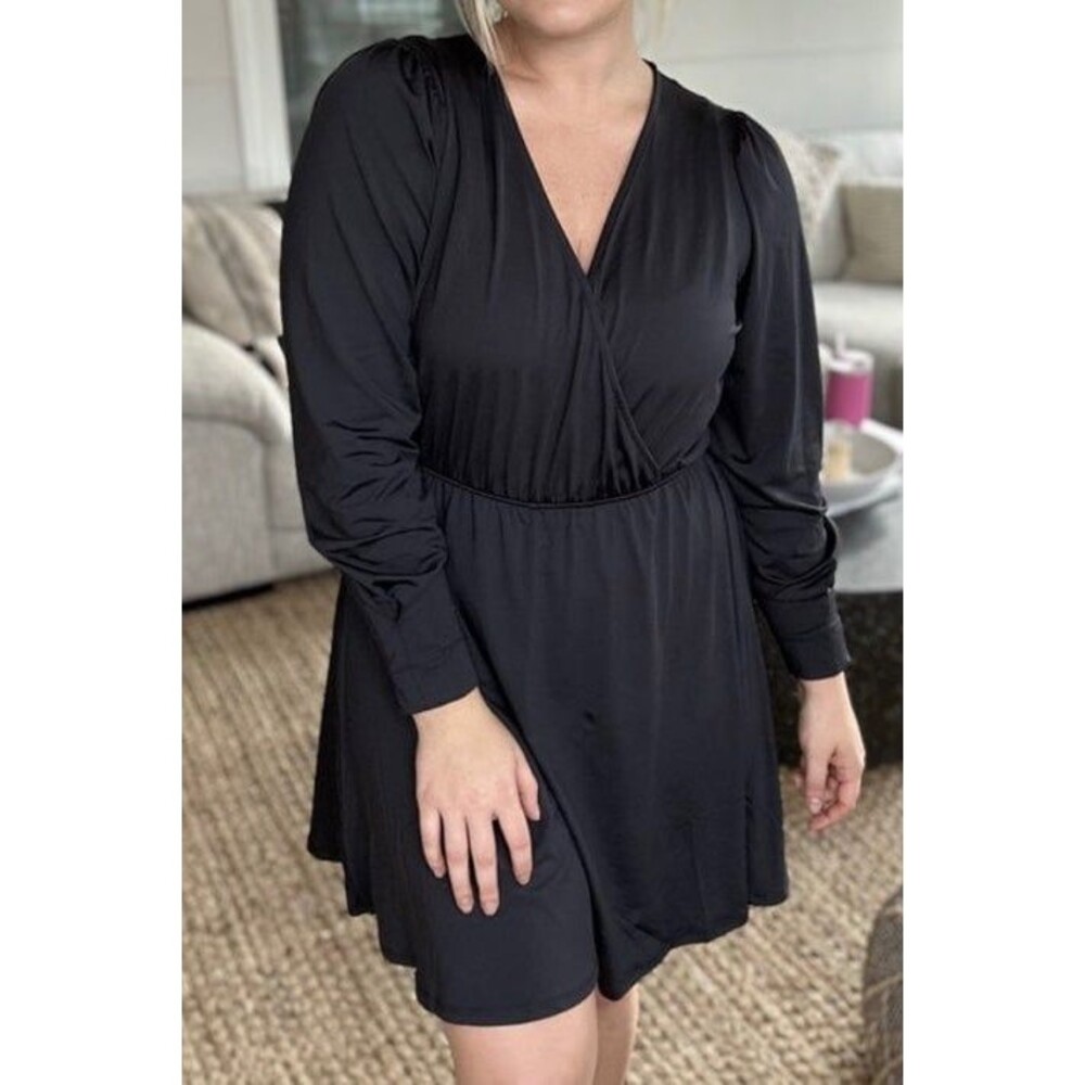 White birch dress built in shorts BLACK DRESS wrinkle free wrap dress LBD womens